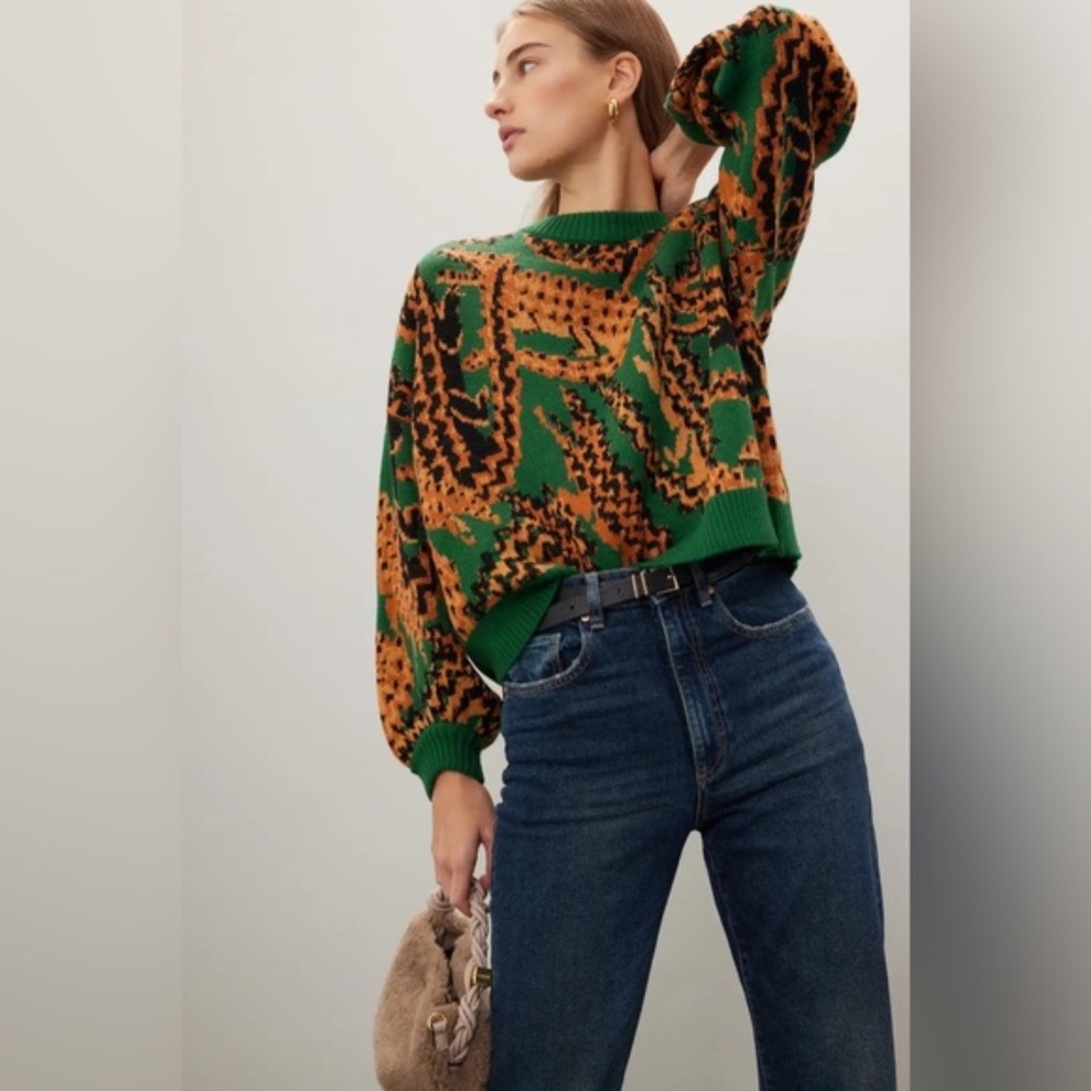 Farm Rio Green Croco Knit Sweater NWT size L